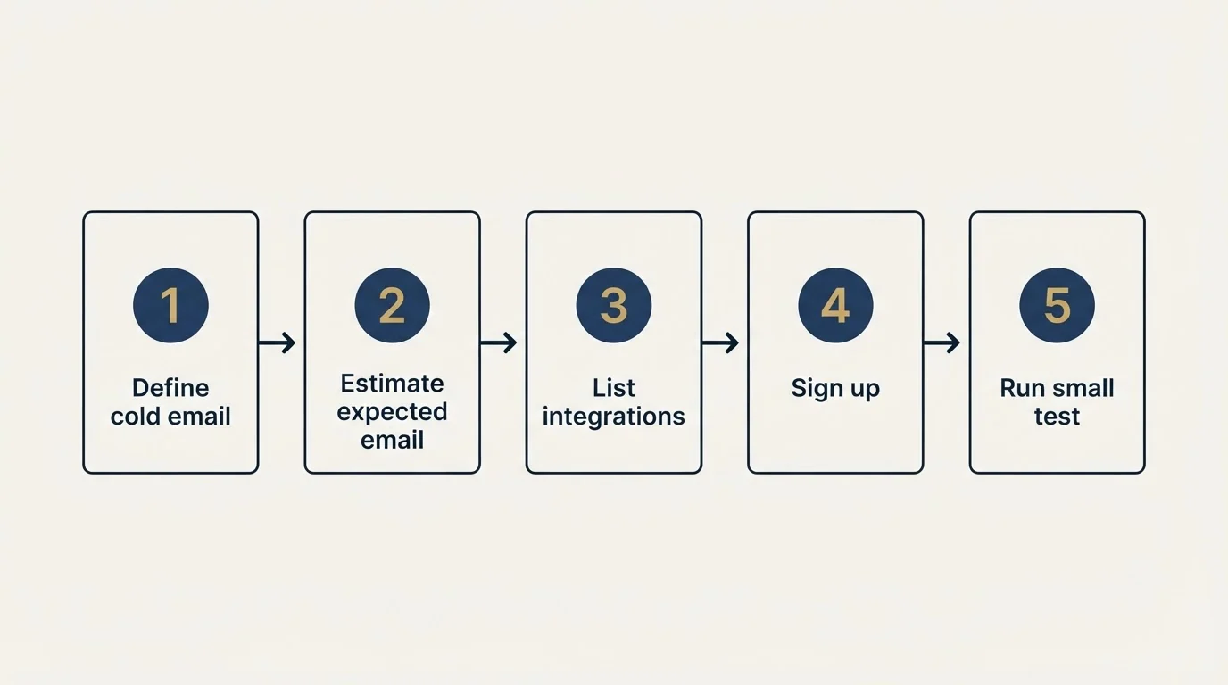 Step sequence: Getting Started Checklist (Define cold email, Estimate expected email, List integrations, Sign up)