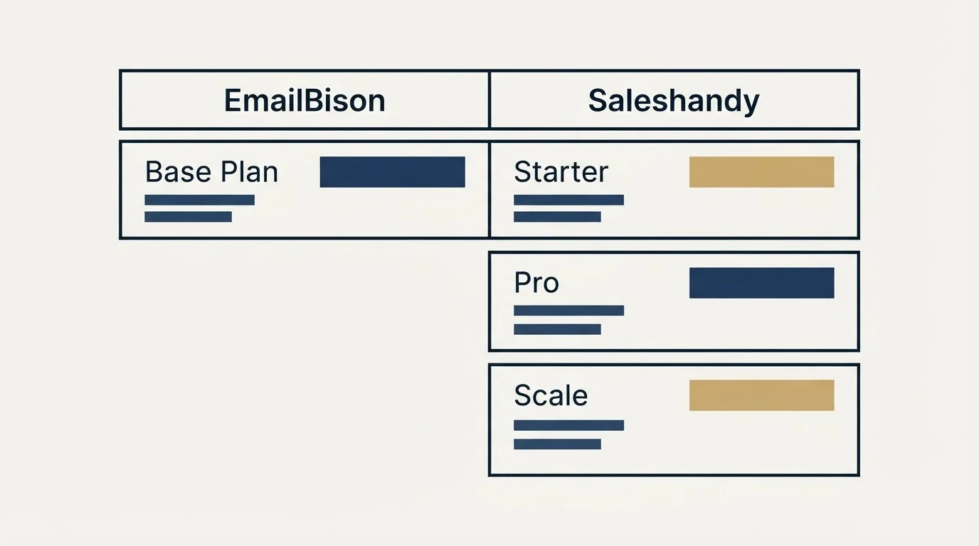 Pricing table: Pricing Comparison (EmailBison, Saleshandy, Base Plan, Starter)