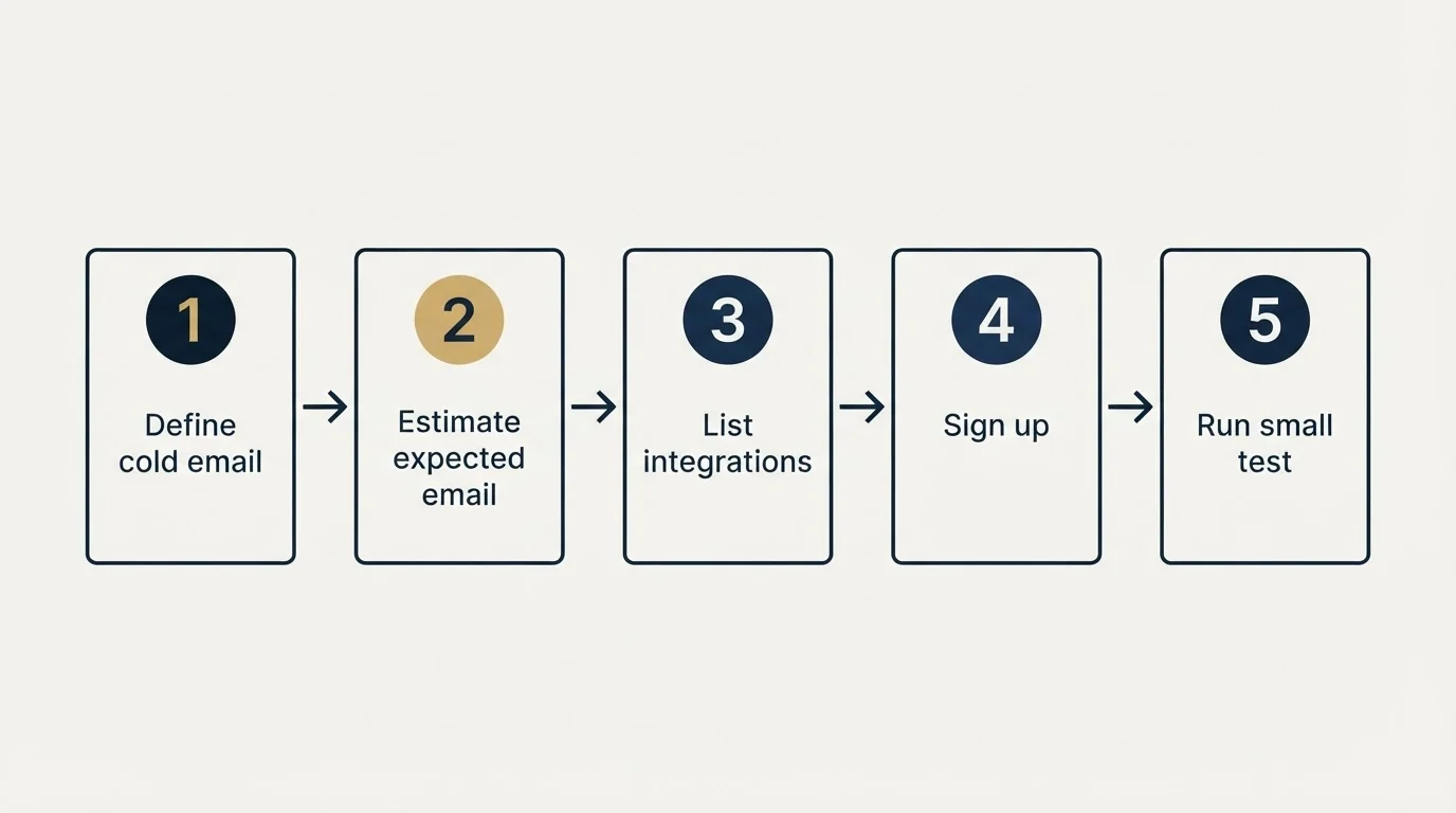 Step sequence: Getting Started Checklist (Define cold email, Estimate expected email, List integrations, Sign up)