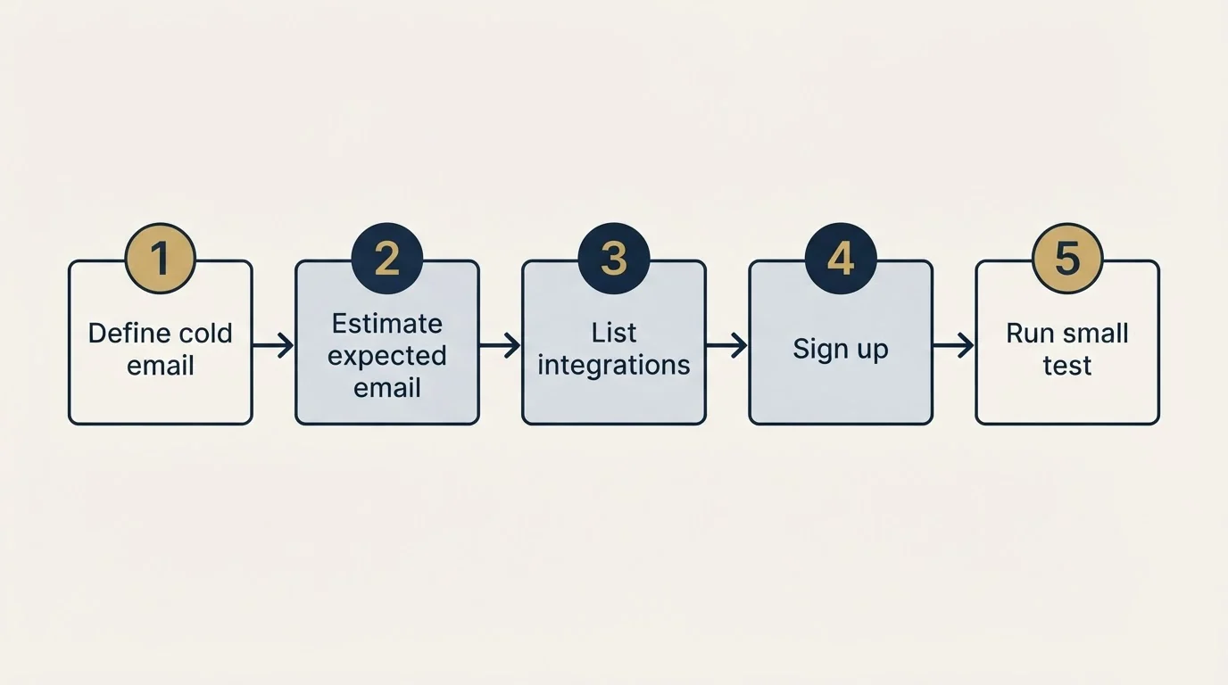 Step sequence: Getting Started Checklist (Define cold email, Estimate expected email, List integrations, Sign up)