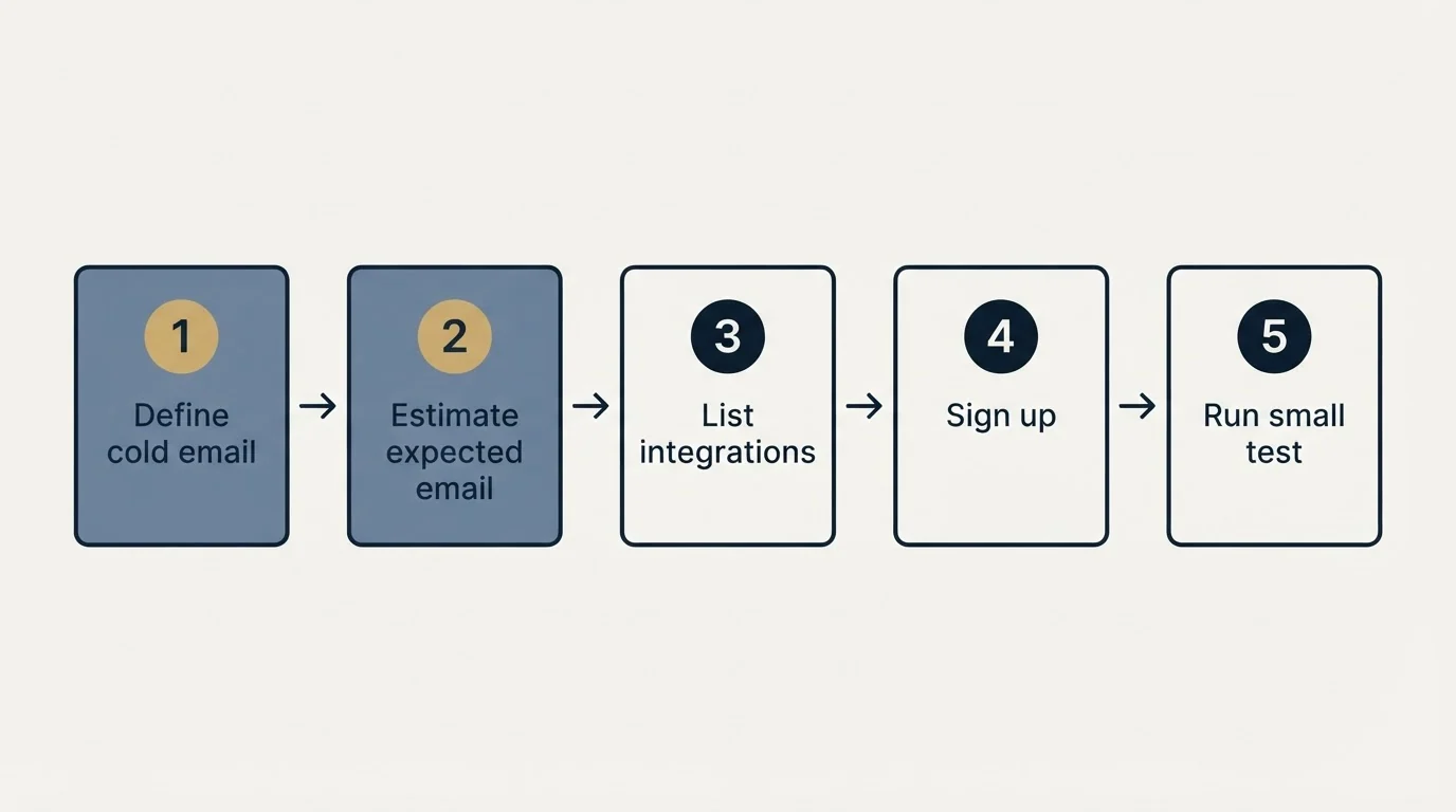 Step sequence: Getting Started Checklist (Define cold email, Estimate expected email, List integrations, Sign up)