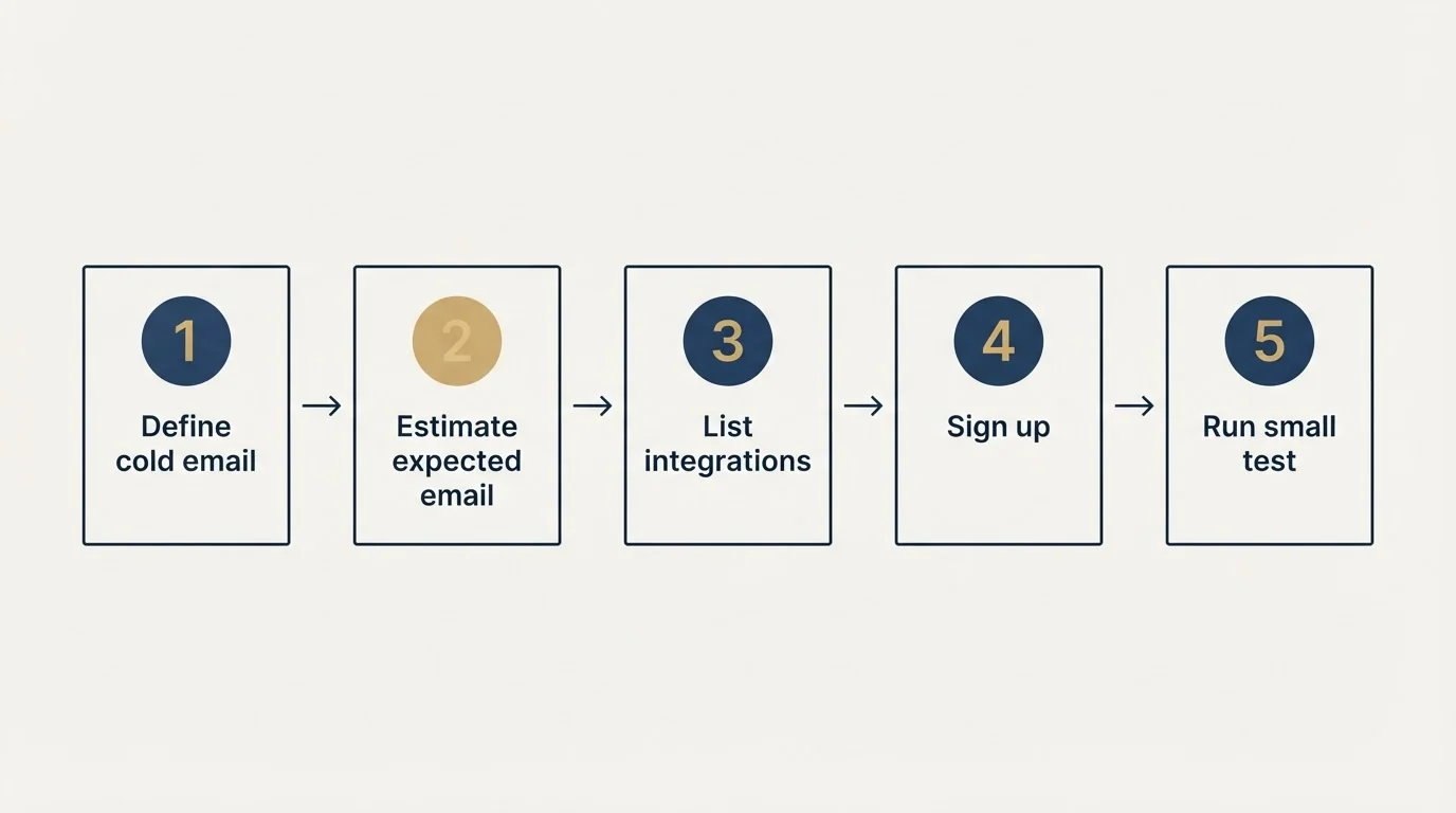 Step sequence: Getting Started Checklist (Define cold email, Estimate expected email, List integrations, Sign up)