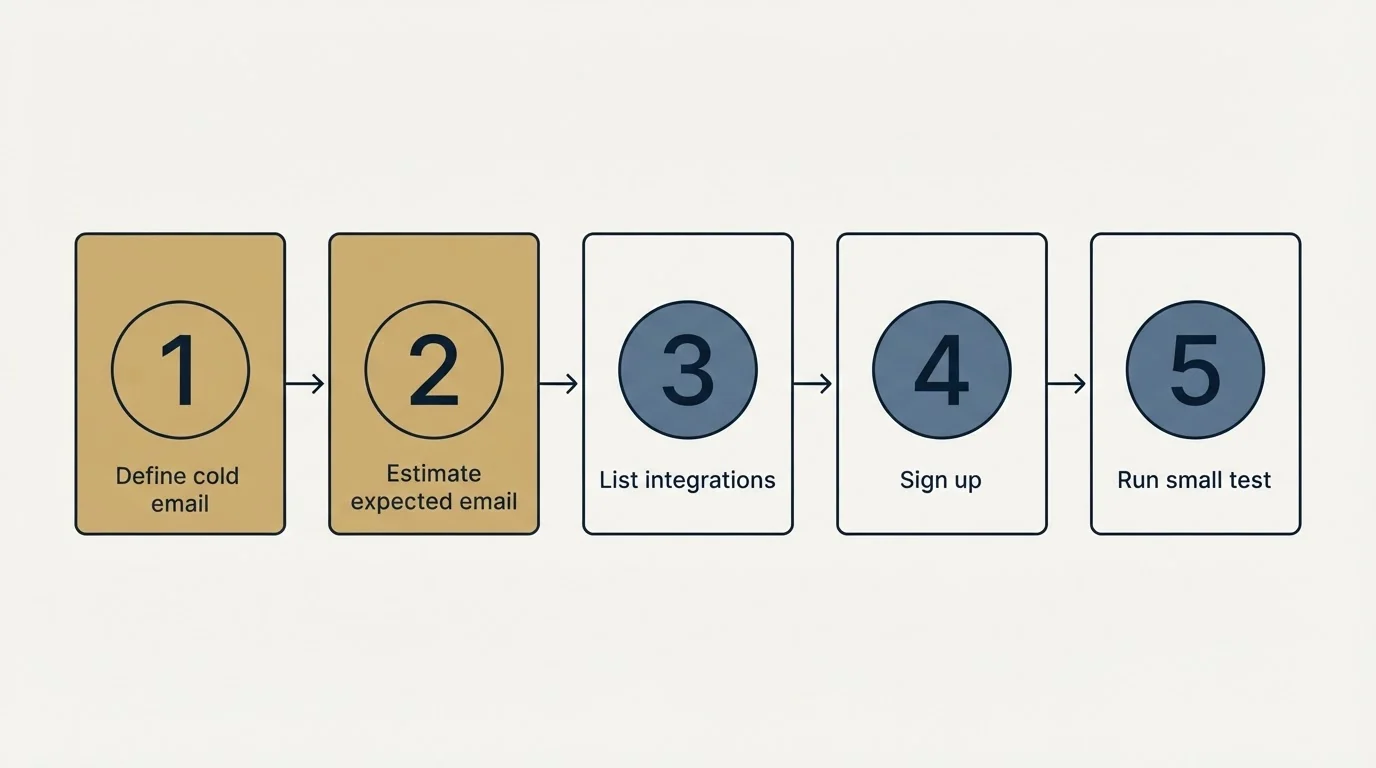 Step sequence: Getting Started Checklist (Define cold email, Estimate expected email, List integrations, Sign up)