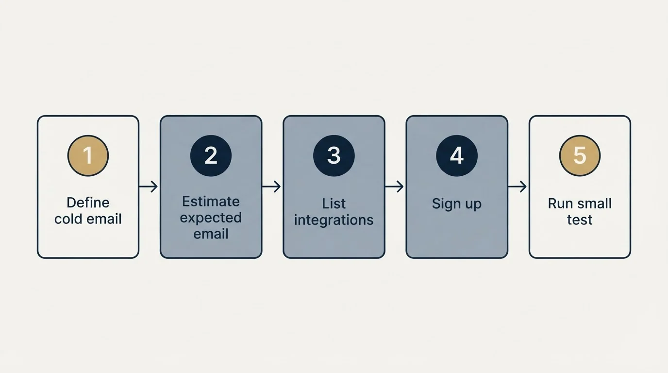Step sequence: Getting Started Checklist (Define cold email, Estimate expected email, List integrations, Sign up)