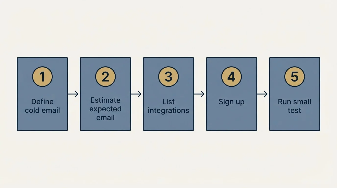 Step sequence: Getting Started Checklist (Define cold email, Estimate expected email, List integrations, Sign up)