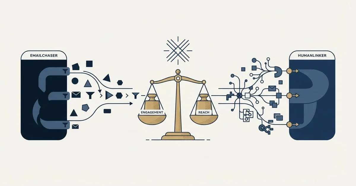 Editorial illustration for Emailchaser vs Humanlinker