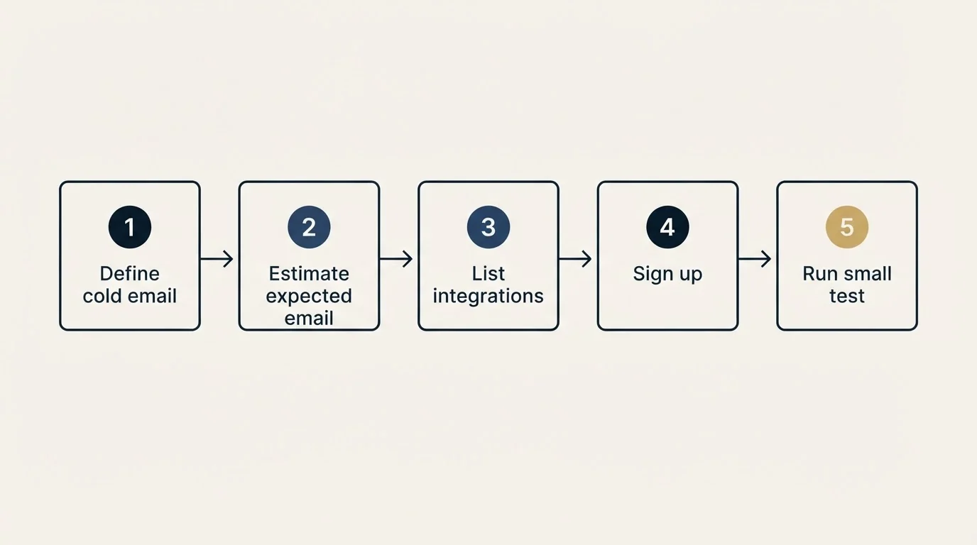 Step sequence: Getting Started Checklist (Define cold email, Estimate expected email, List integrations, Sign up)