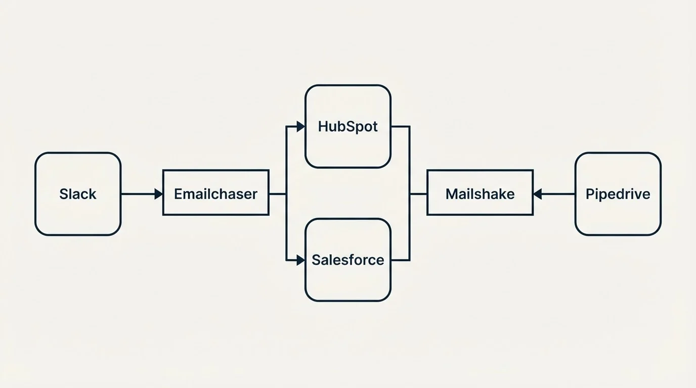 Integration flow: Integration Ecosystem (Emailchaser, Mailshake, HubSpot, Salesforce)