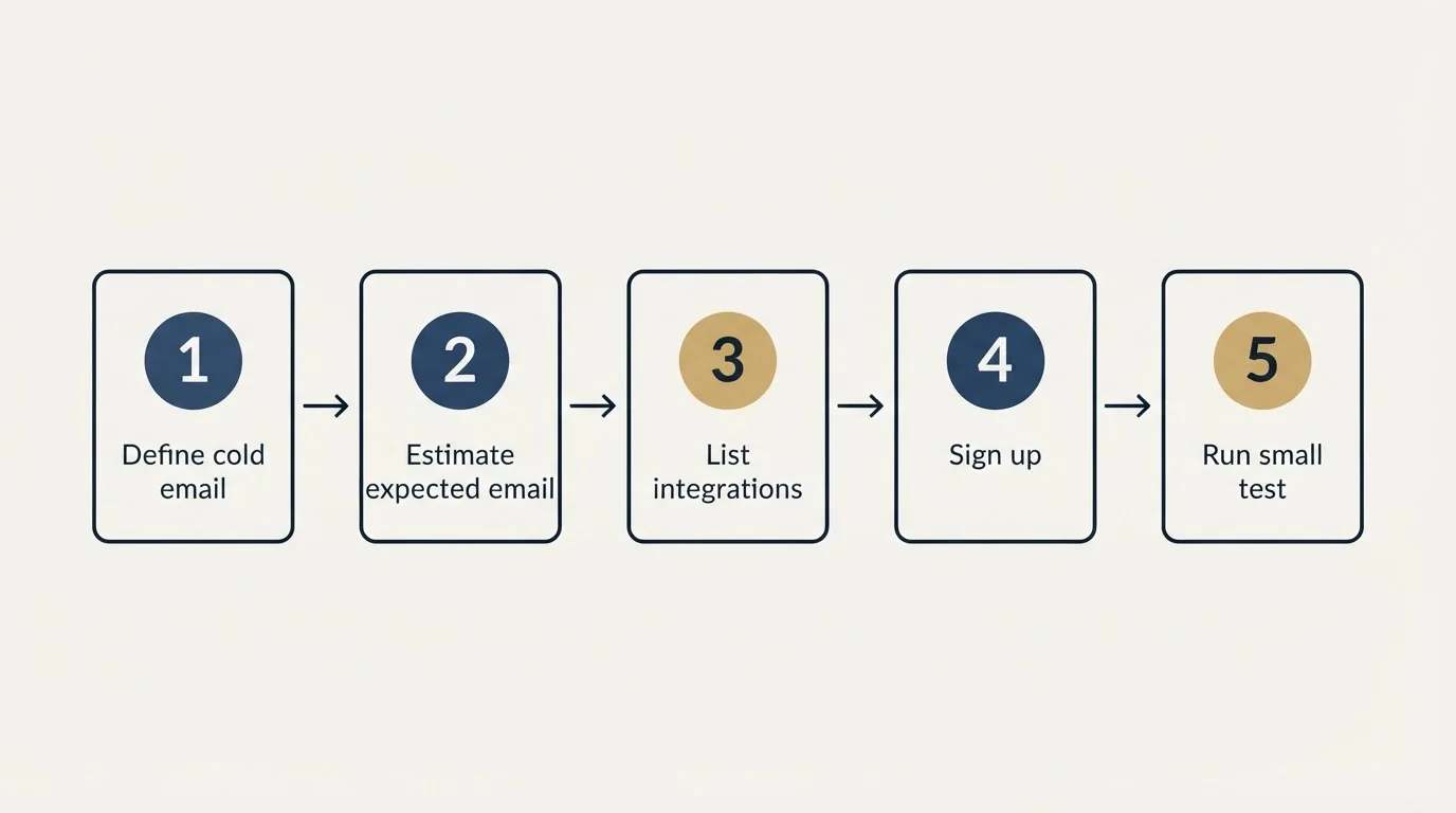 Step sequence: Getting Started Checklist (Define cold email, Estimate expected email, List integrations, Sign up)