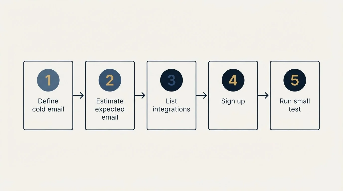 Step sequence: Getting Started Checklist (Define cold email, Estimate expected email, List integrations, Sign up)