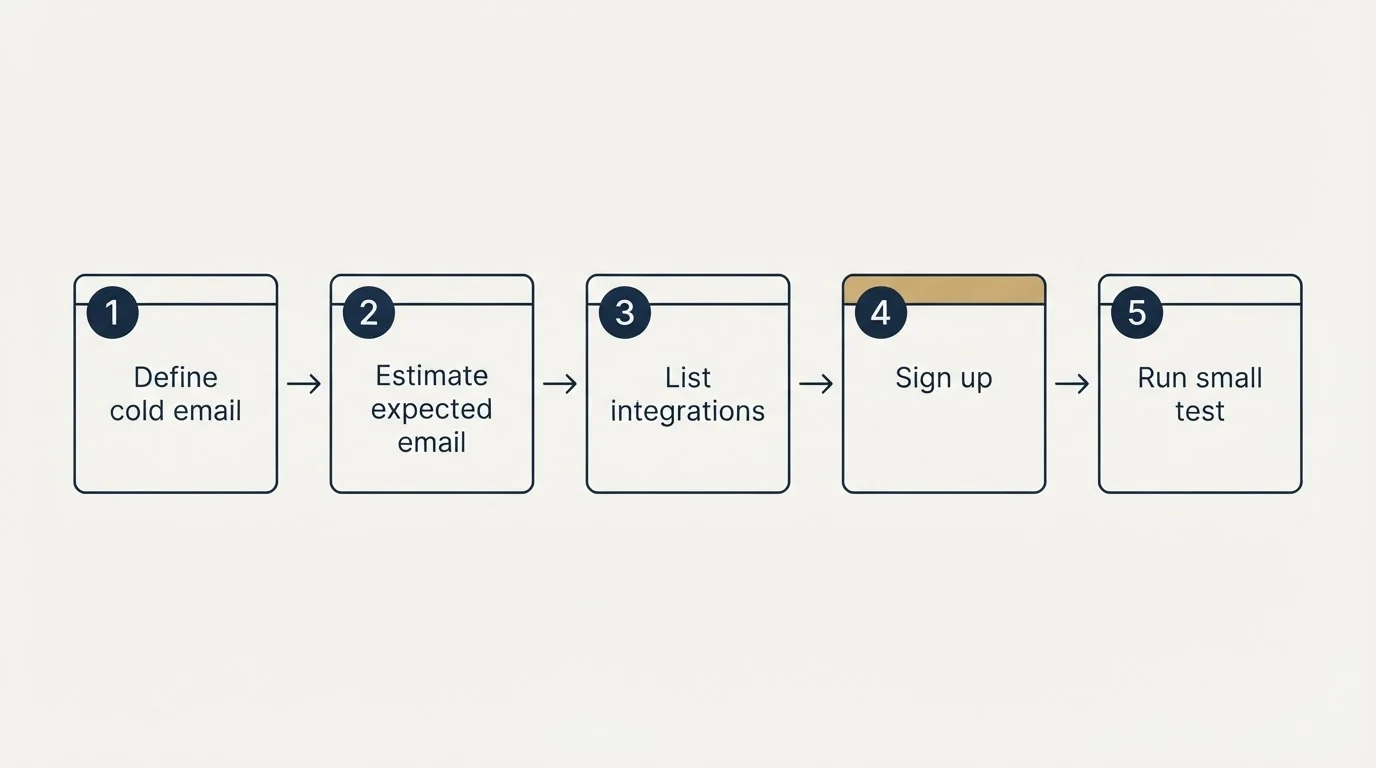 Step sequence: Getting Started Checklist (Define cold email, Estimate expected email, List integrations, Sign up)