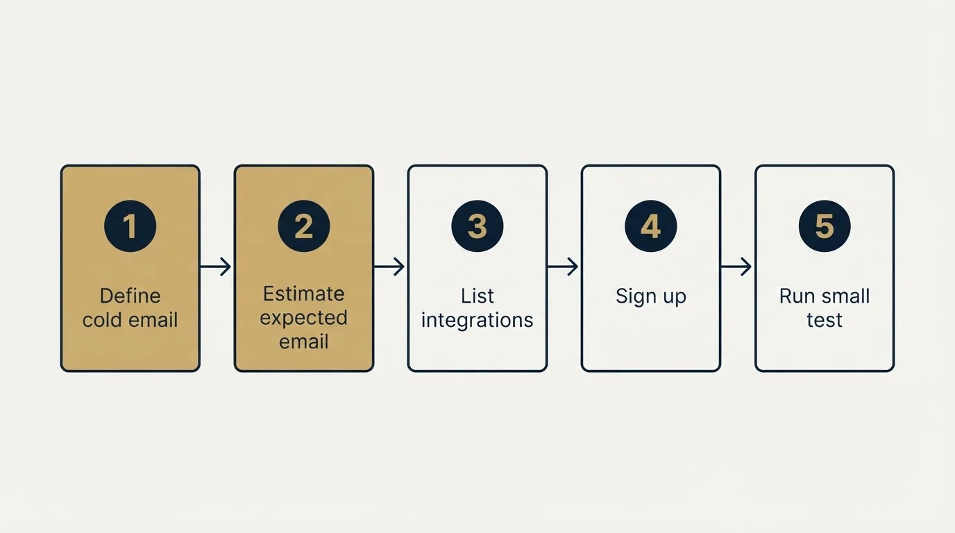 Step sequence: Getting Started Checklist (Define cold email, Estimate expected email, List integrations, Sign up)