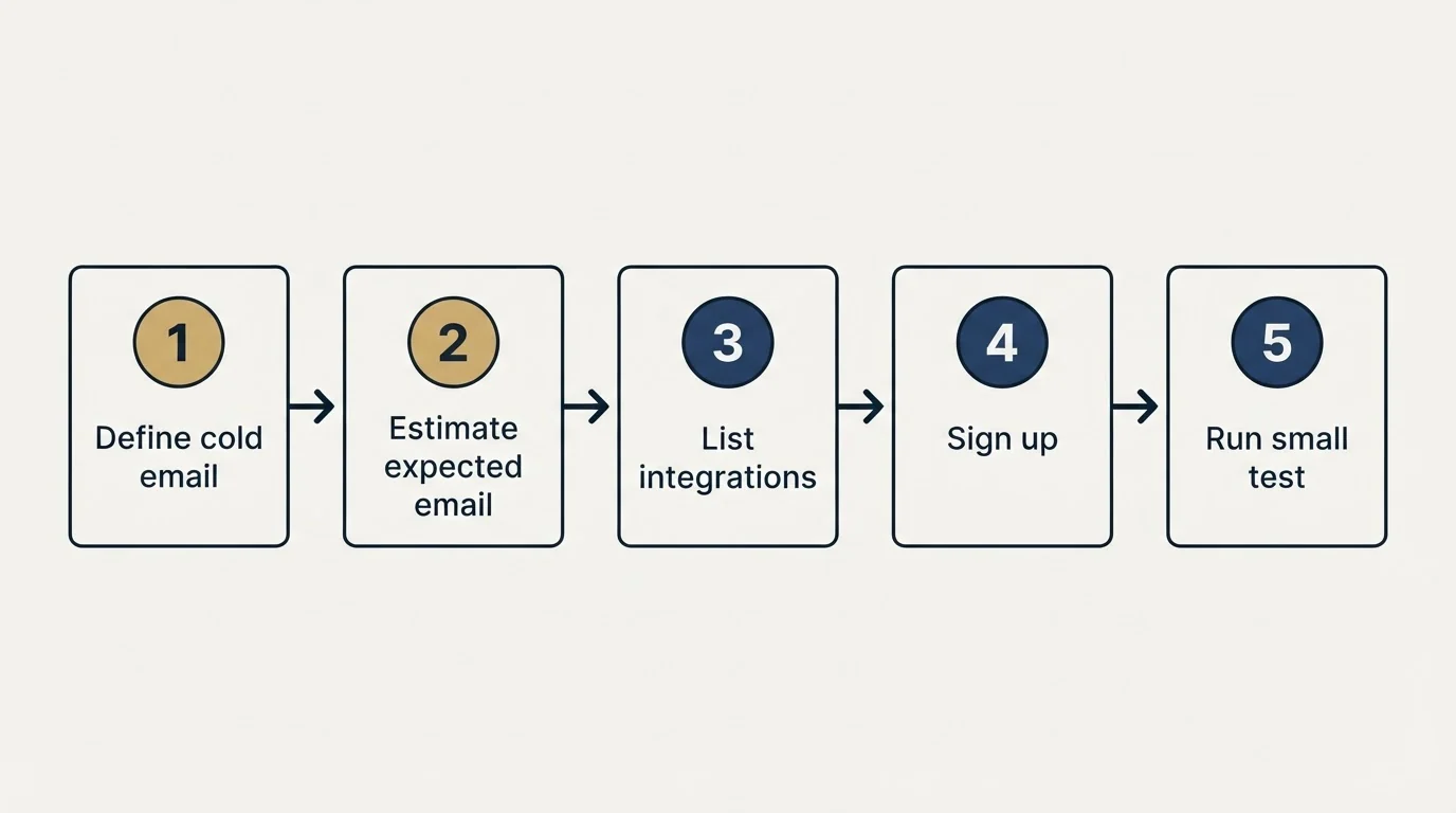 Step sequence: Getting Started Checklist (Define cold email, Estimate expected email, List integrations, Sign up)
