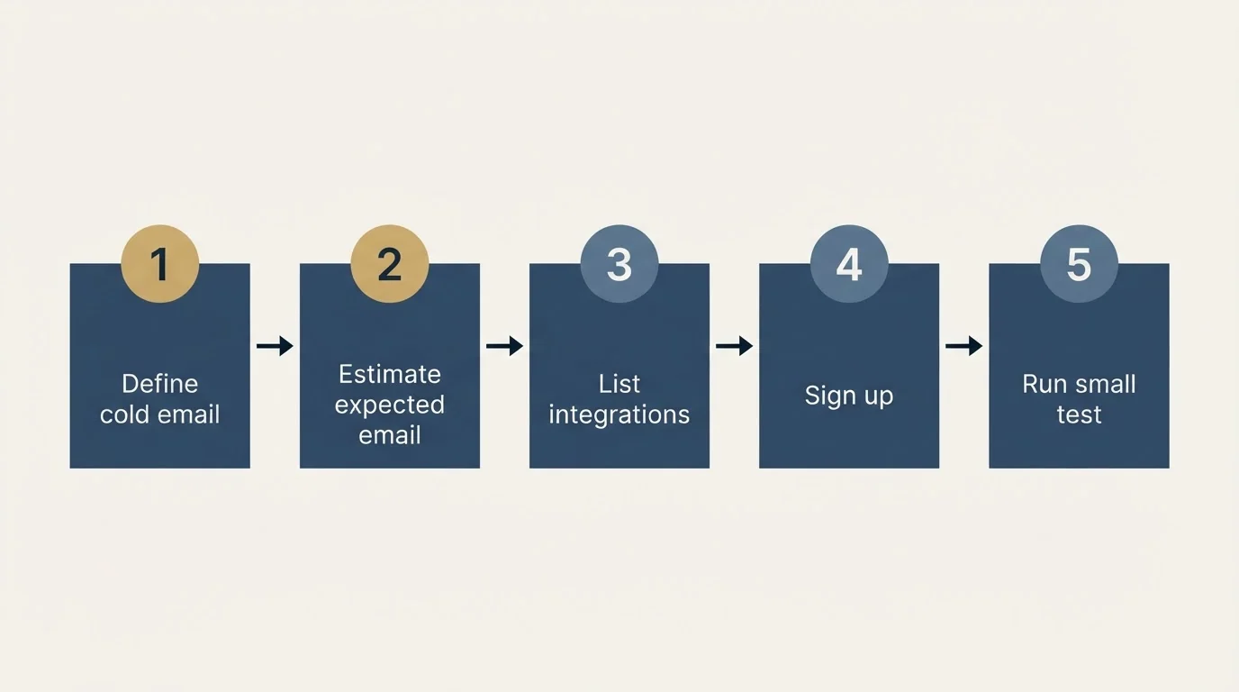 Step sequence: Getting Started Checklist (Define cold email, Estimate expected email, List integrations, Sign up)