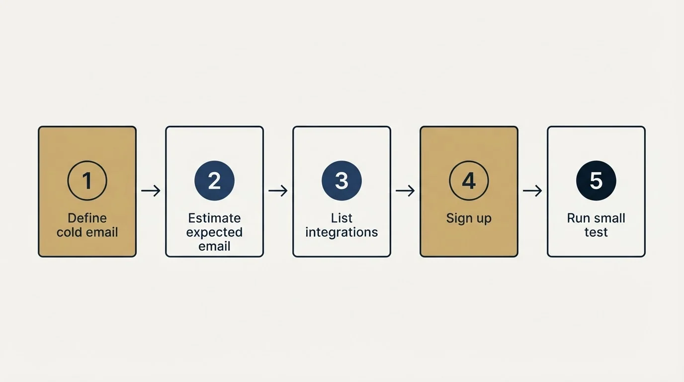 Step sequence: Getting Started Checklist (Define cold email, Estimate expected email, List integrations, Sign up)
