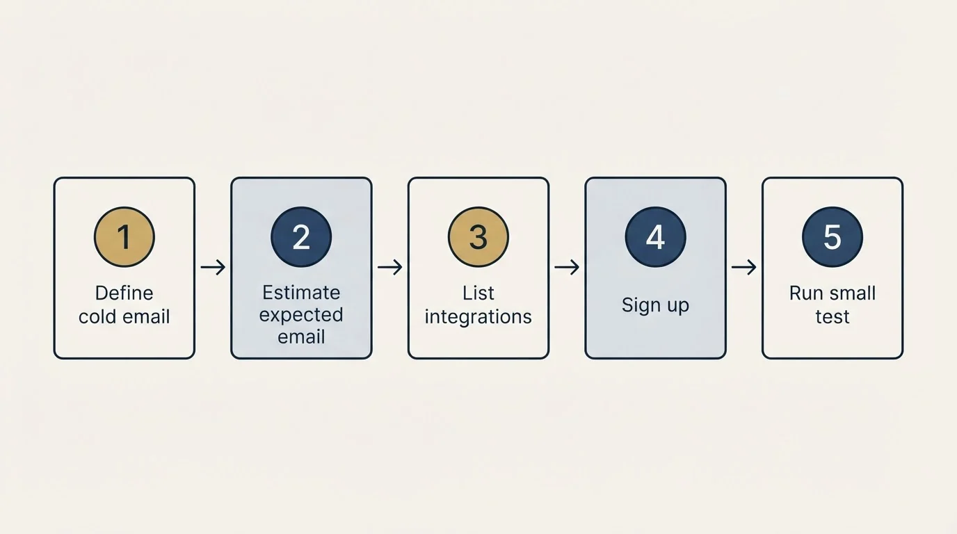 Step sequence: Getting Started Checklist (Define cold email, Estimate expected email, List integrations, Sign up)