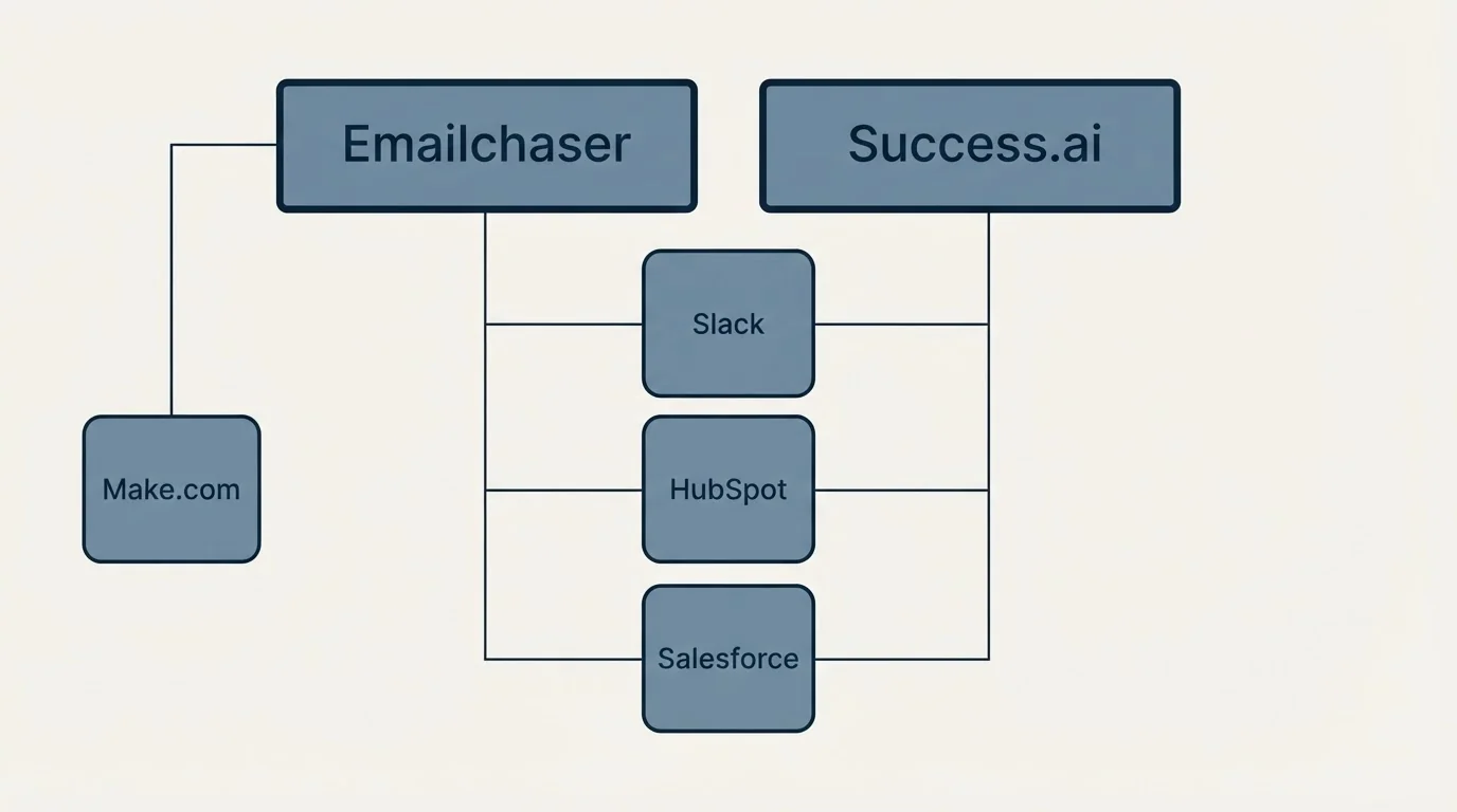 Integration grid: Integration Ecosystem (Emailchaser, Success.ai, Slack, HubSpot)