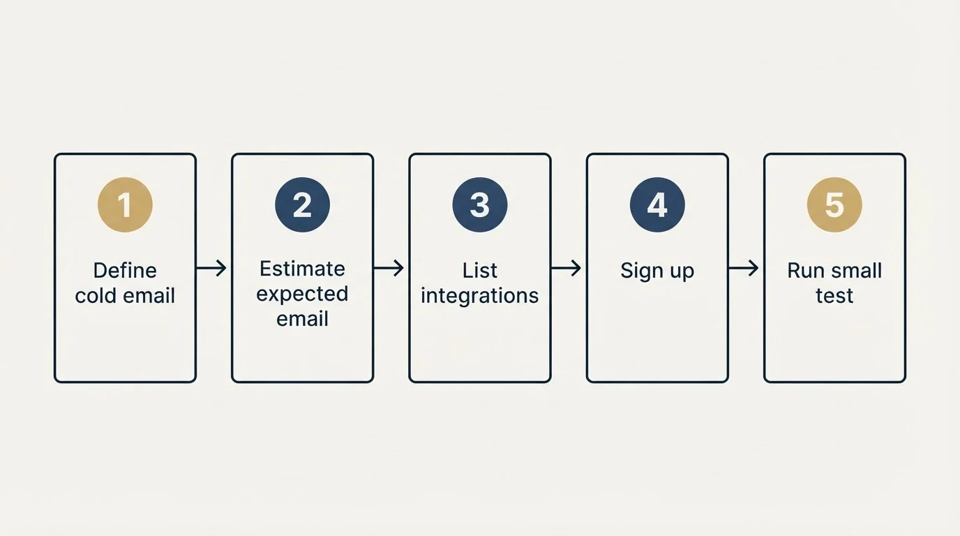 Step sequence: Getting Started Checklist (Define cold email, Estimate expected email, List integrations, Sign up)