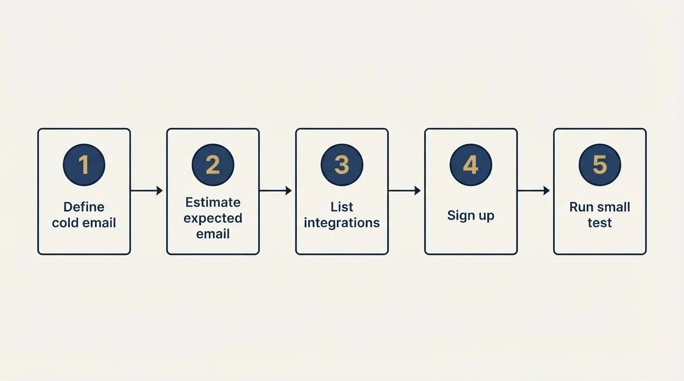 Step sequence: Getting Started Checklist (Define cold email, Estimate expected email, List integrations, Sign up)
