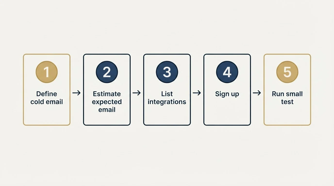 Step sequence: Getting Started Checklist (Define cold email, Estimate expected email, List integrations, Sign up)