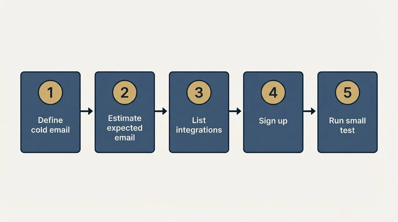 Step sequence: Getting Started Checklist (Define cold email, Estimate expected email, List integrations, Sign up)