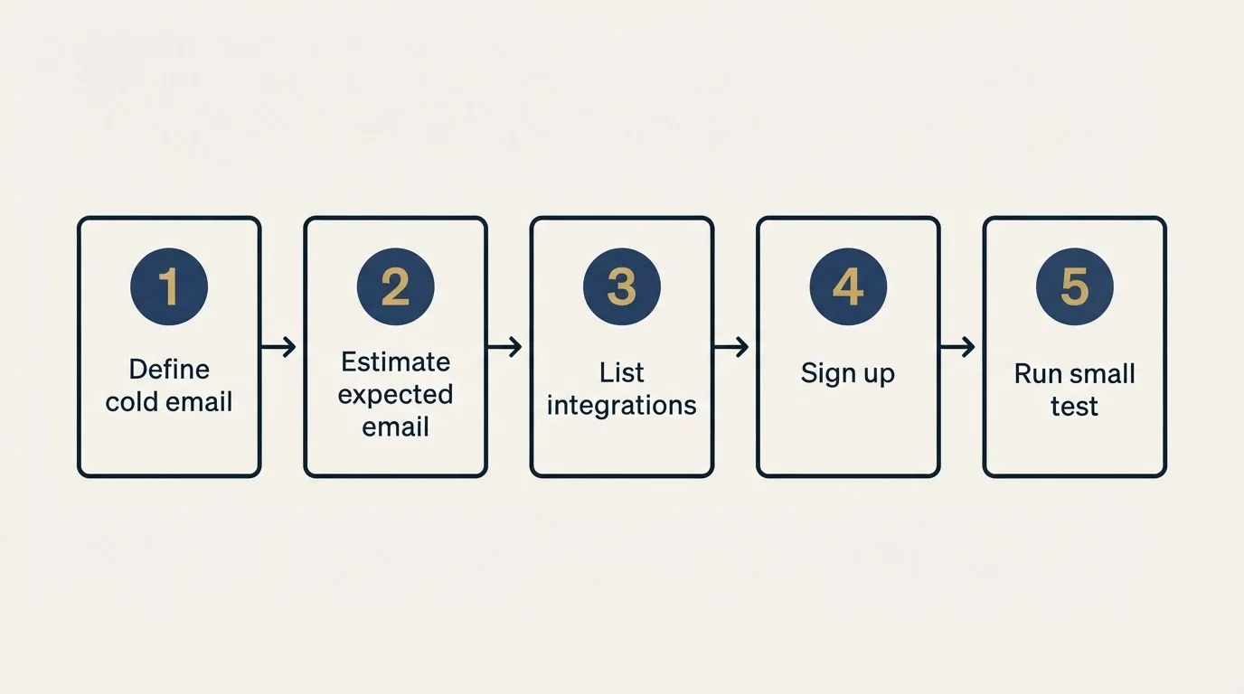 Step sequence: Getting Started Checklist (Define cold email, Estimate expected email, List integrations, Sign up)