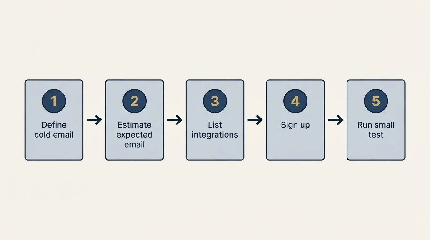 Step sequence: Getting Started Checklist (Define cold email, Estimate expected email, List integrations, Sign up)