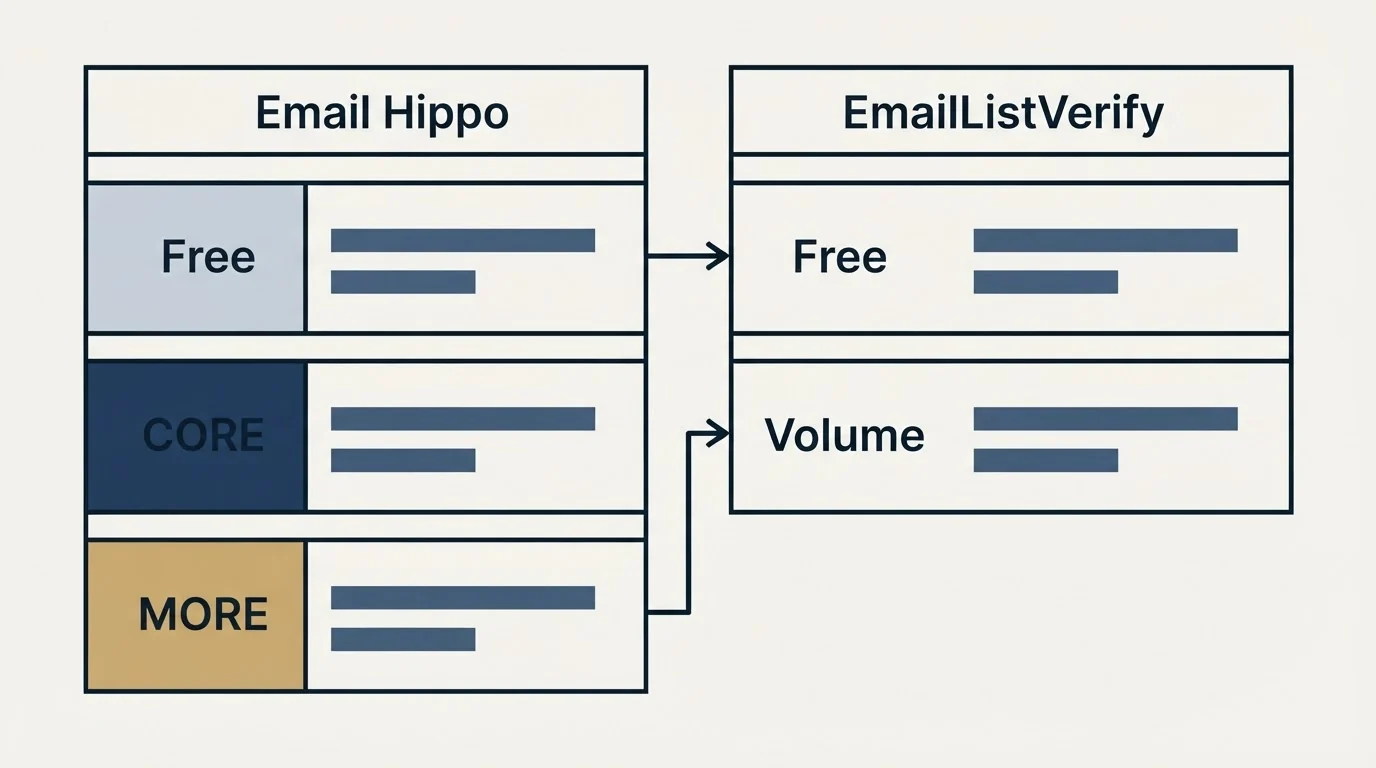 Pricing table: Pricing Comparison (Email Hippo, EmailListVerify, Free, CORE)