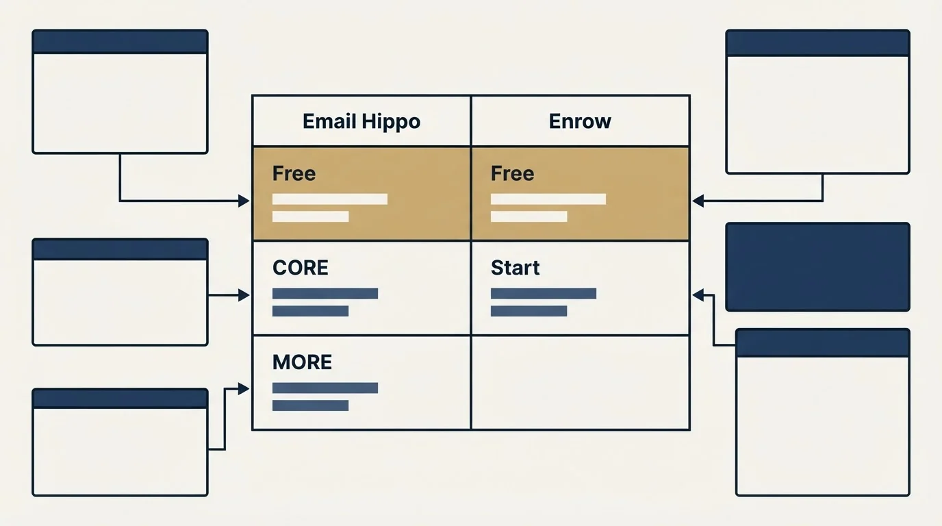 Pricing table: Pricing Comparison (Email Hippo, Enrow, Free, CORE)