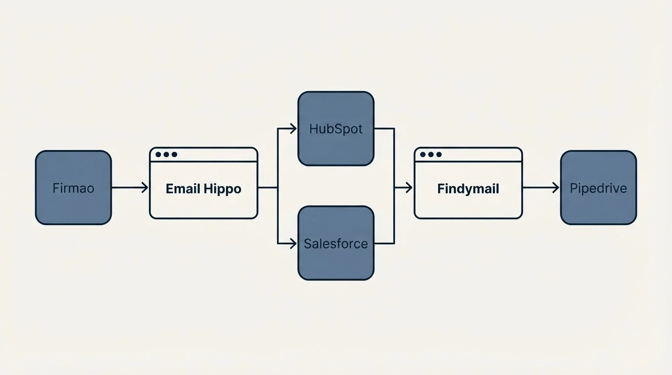 Integration flow: Integration Ecosystem (Email Hippo, Findymail, HubSpot, Salesforce)