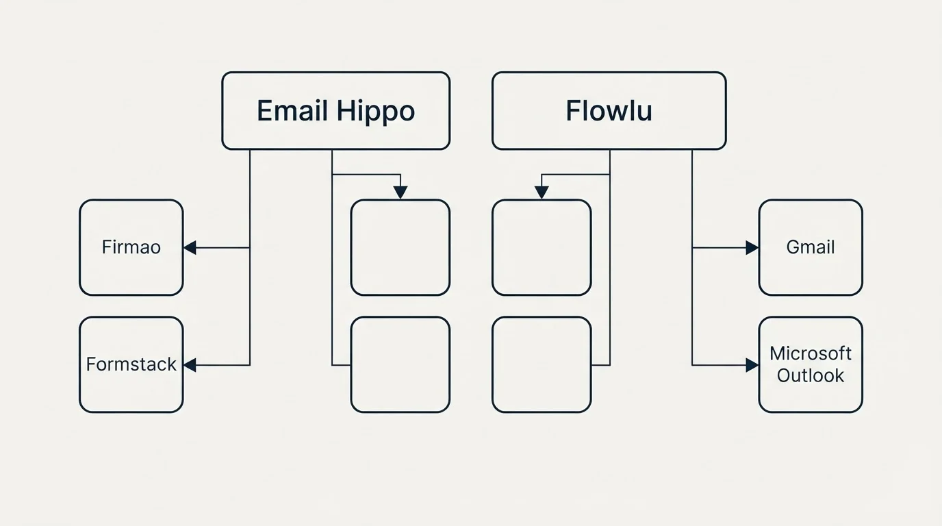 Integration grid: Integration Ecosystem (Email Hippo, Flowlu, Gmail, Firmao)