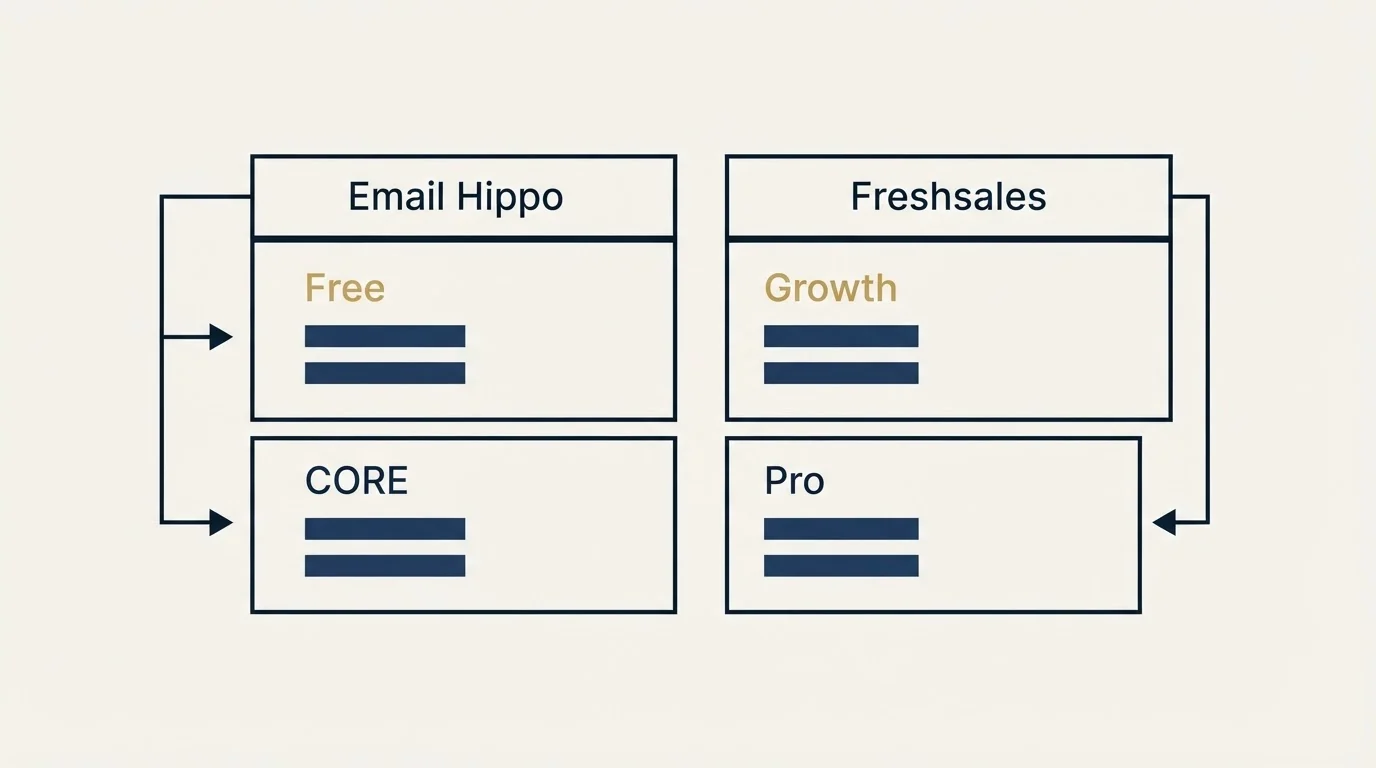Pricing table: Pricing Comparison (Email Hippo, Freshsales, Free, Growth)