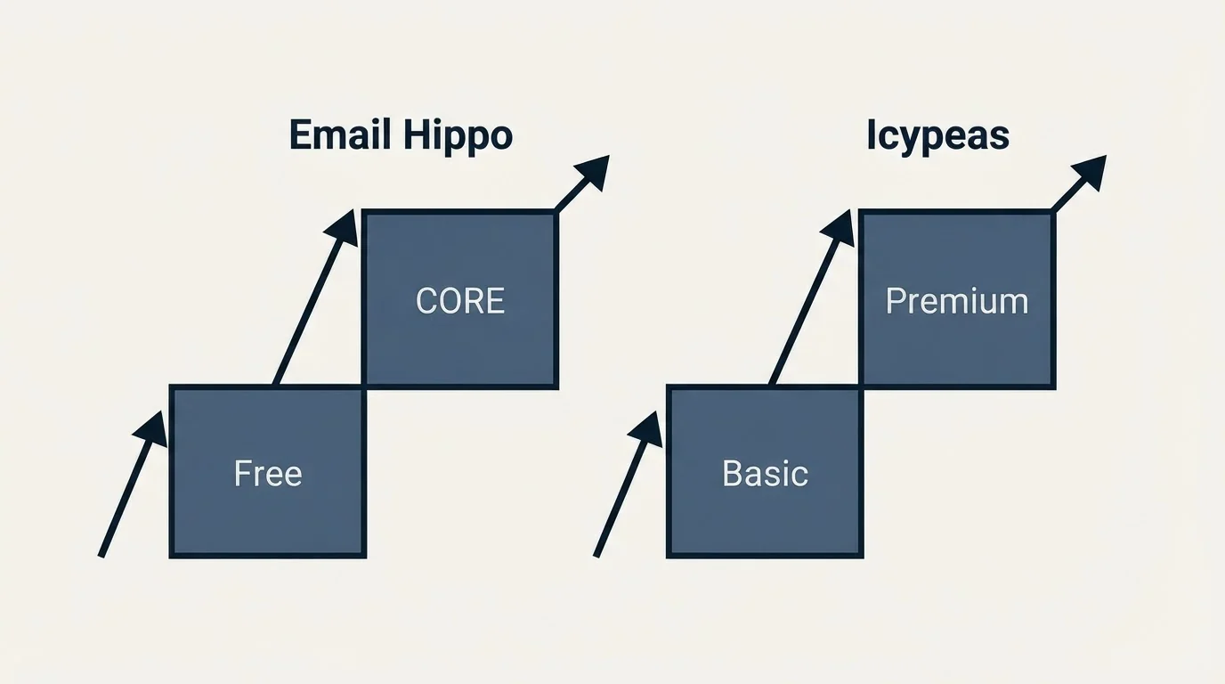 Pricing ladder: Pricing Comparison (Email Hippo, Icypeas, Free, Basic)
