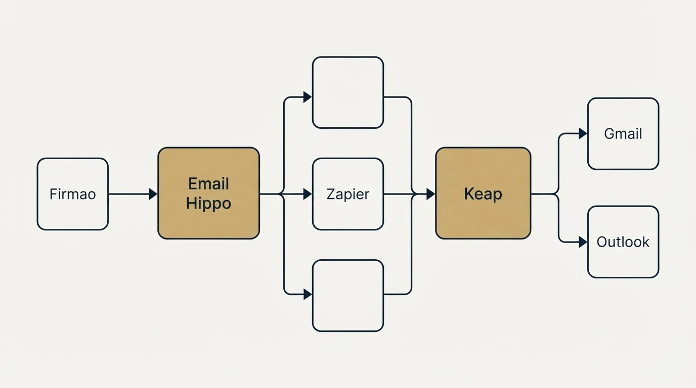 Integration flow: Integration Ecosystem (Email Hippo, Keap, Zapier, Gmail)