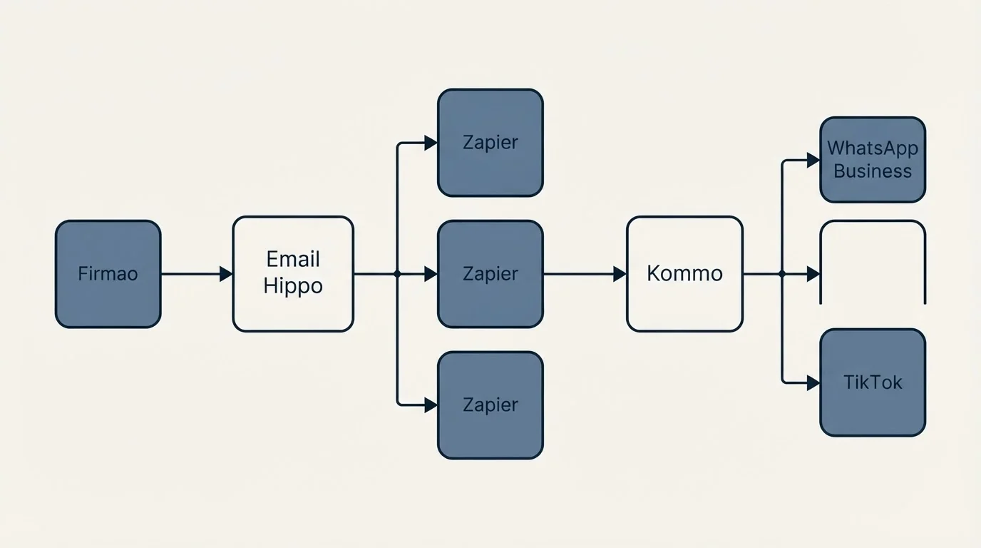 Integration flow: Integration Ecosystem (Email Hippo, Kommo, Zapier, WhatsApp Business)