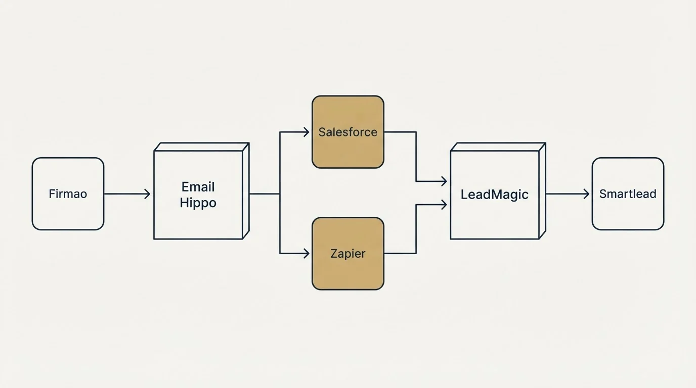 Integration flow: Integration Ecosystem (Email Hippo, LeadMagic, Salesforce, Zapier)