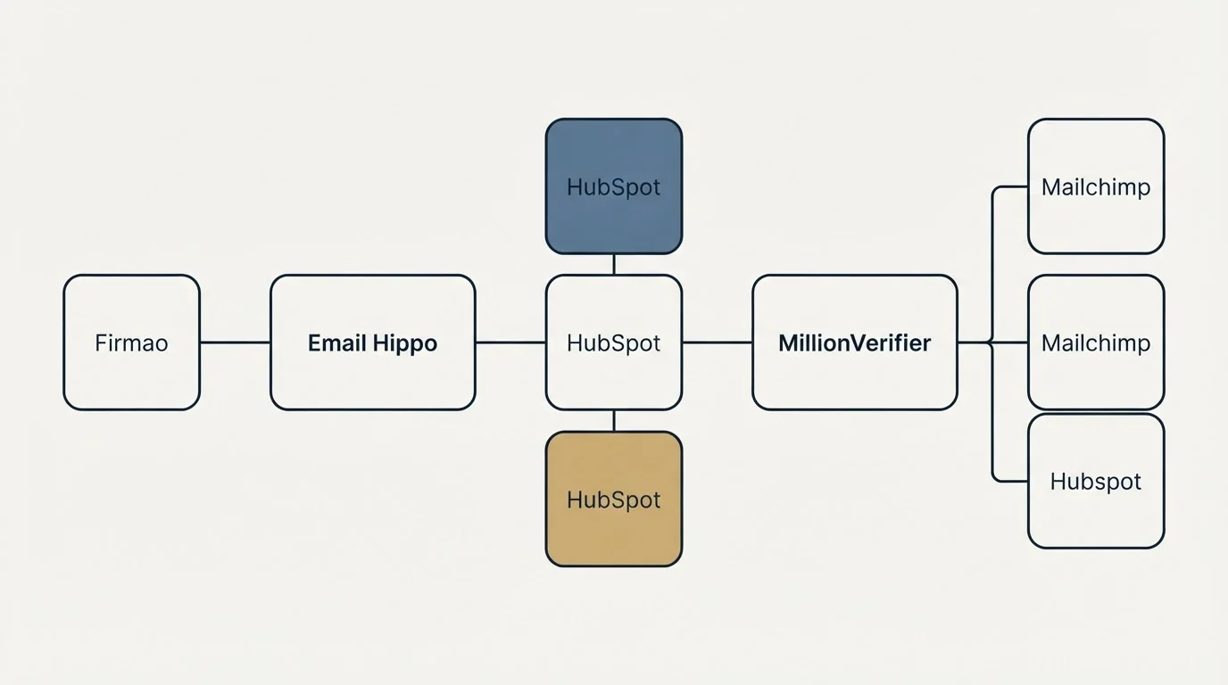 Integration flow: Integration Ecosystem (Email Hippo, MillionVerifier, HubSpot, Mailchimp)