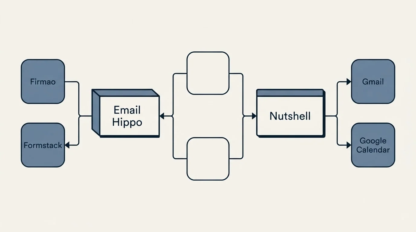 Integration flow: Integration Ecosystem (Email Hippo, Nutshell, Gmail, Firmao)