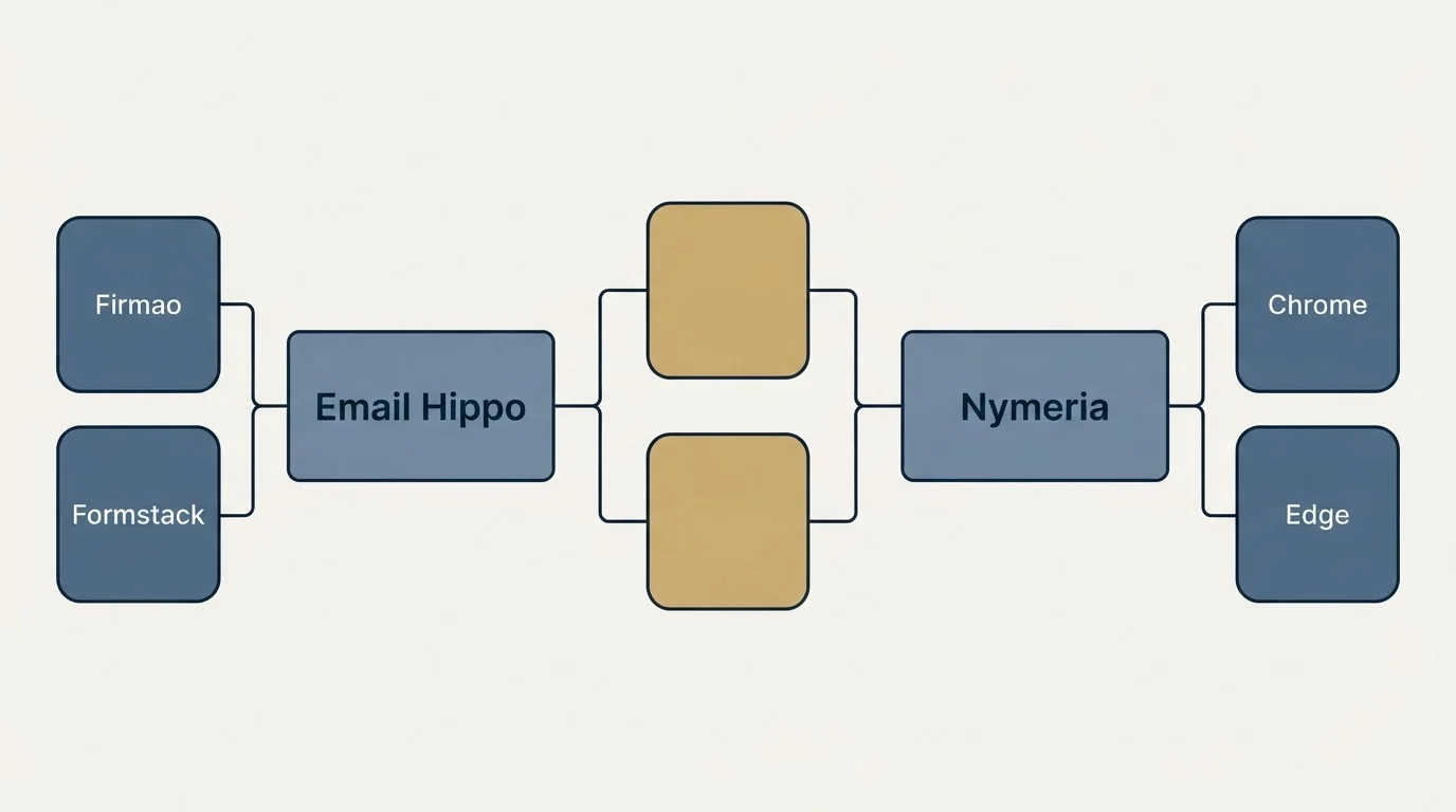 Integration flow: Integration Ecosystem (Email Hippo, Nymeria, Chrome, Firmao)