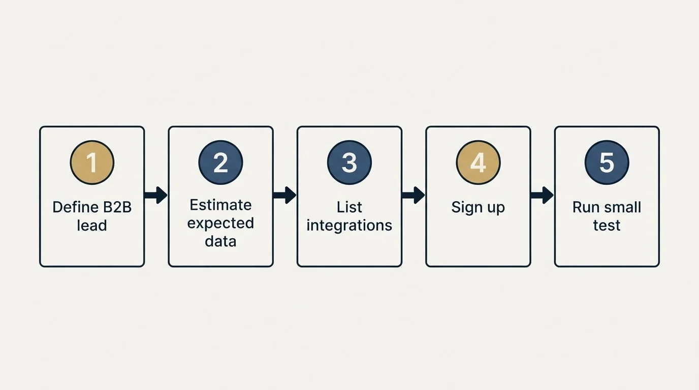 Step sequence: Getting Started Checklist (Define B2B lead, Estimate expected data, List integrations, Sign up)