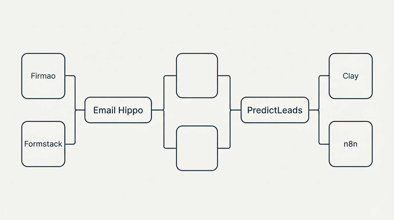 Integration flow: Integration Ecosystem (Email Hippo, PredictLeads, Clay, Firmao)
