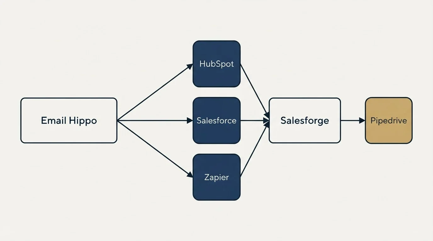 Integration schematic: Integration Ecosystem (Email Hippo, Salesforge, HubSpot, Salesforce)