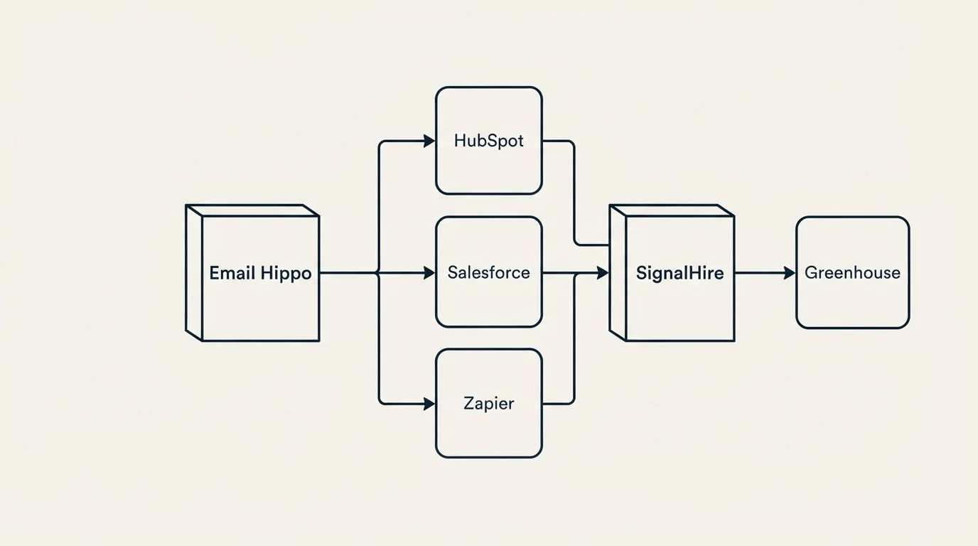 Integration flow: Integration Ecosystem (Email Hippo, SignalHire, HubSpot, Salesforce)