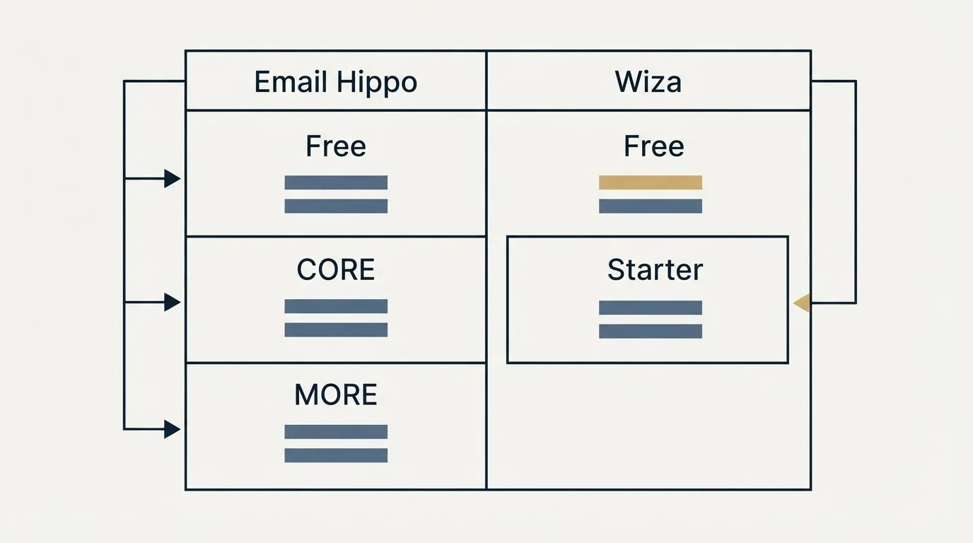 Pricing table: Pricing Comparison (Email Hippo, Wiza, Free, CORE)