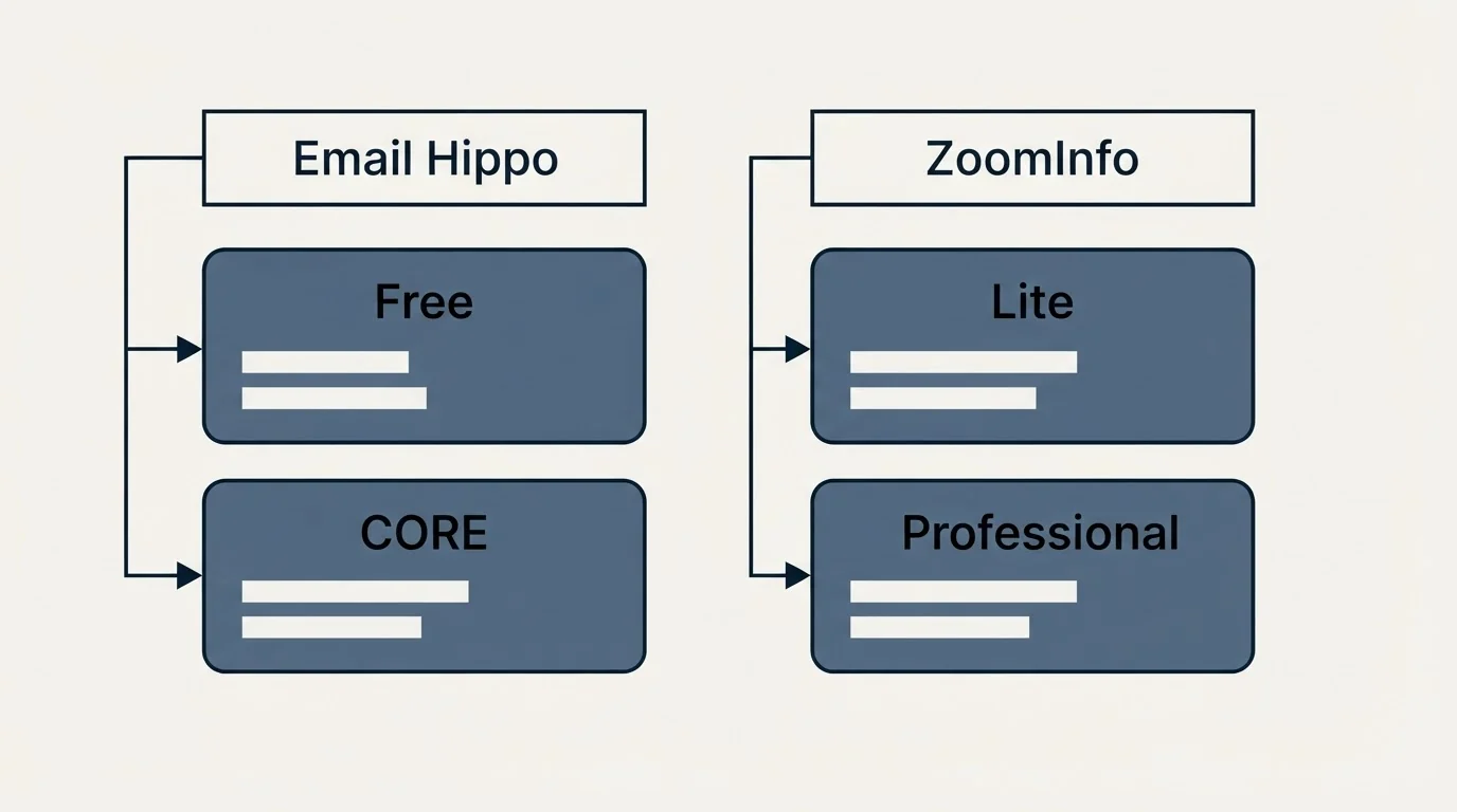 Pricing table: Pricing Comparison (Email Hippo, ZoomInfo, Free, Lite)