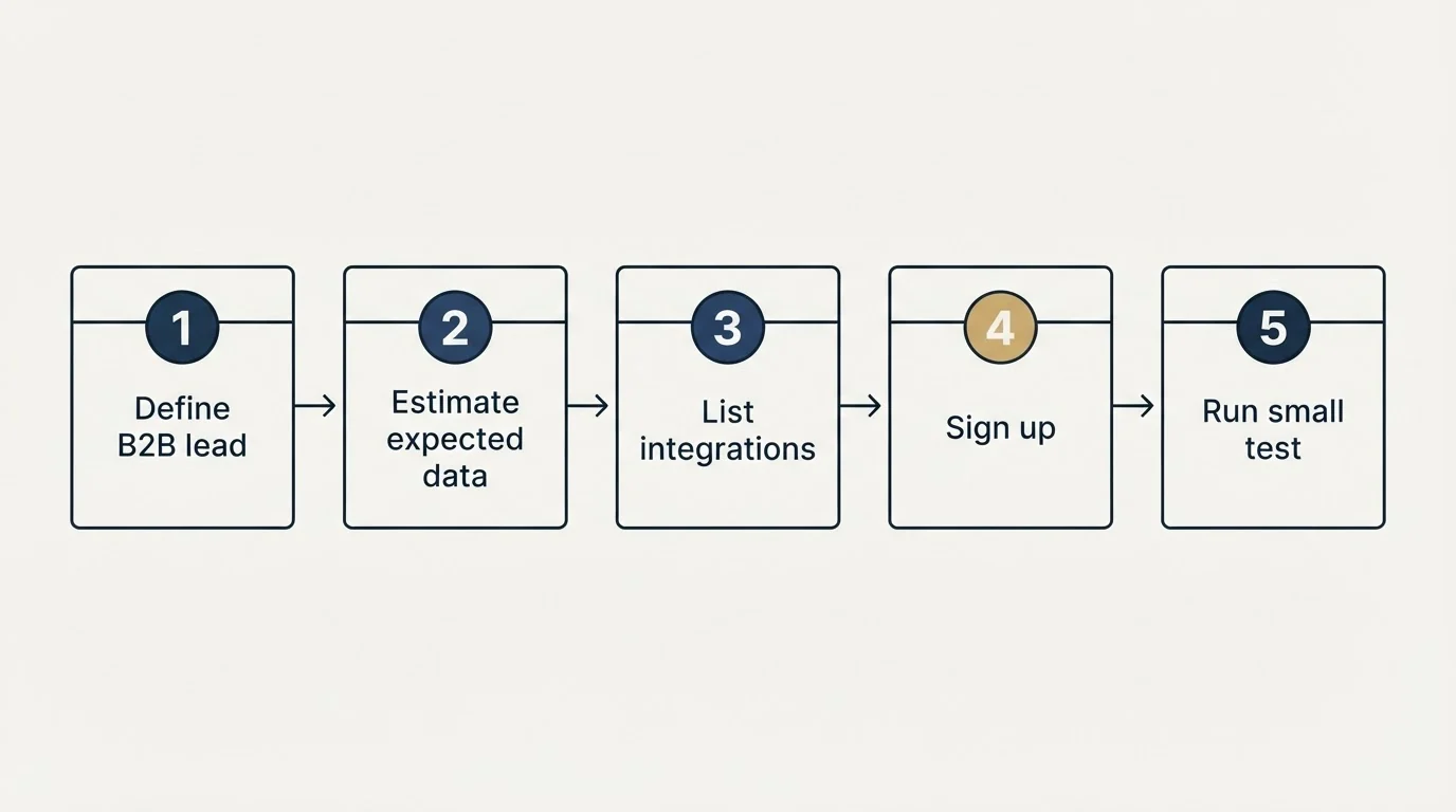 Step sequence: Getting Started Checklist (Define B2B lead, Estimate expected data, List integrations, Sign up)