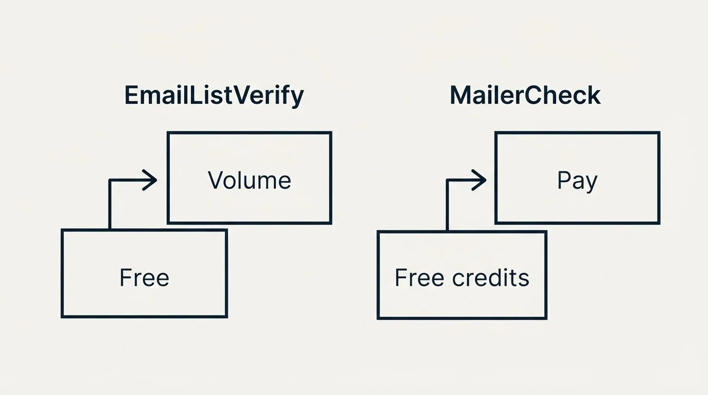 Pricing ladder: Pricing Comparison (EmailListVerify, MailerCheck, Free, Free credits)