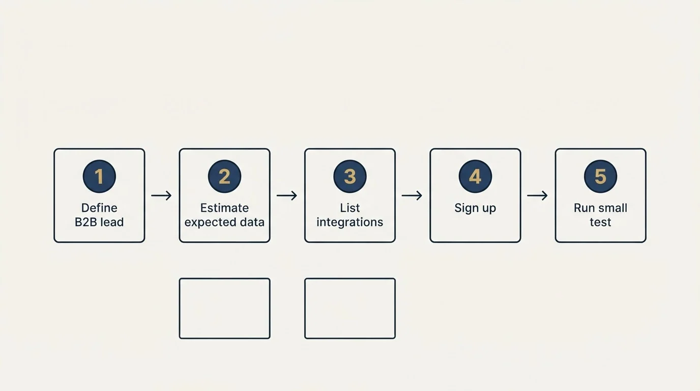 Step sequence: Getting Started Checklist (Define B2B lead, Estimate expected data, List integrations, Sign up)