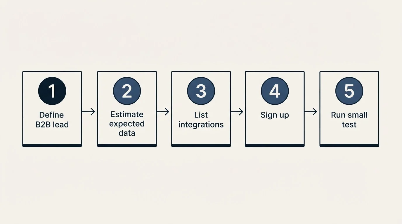 Step sequence: Getting Started Checklist (Define B2B lead, Estimate expected data, List integrations, Sign up)