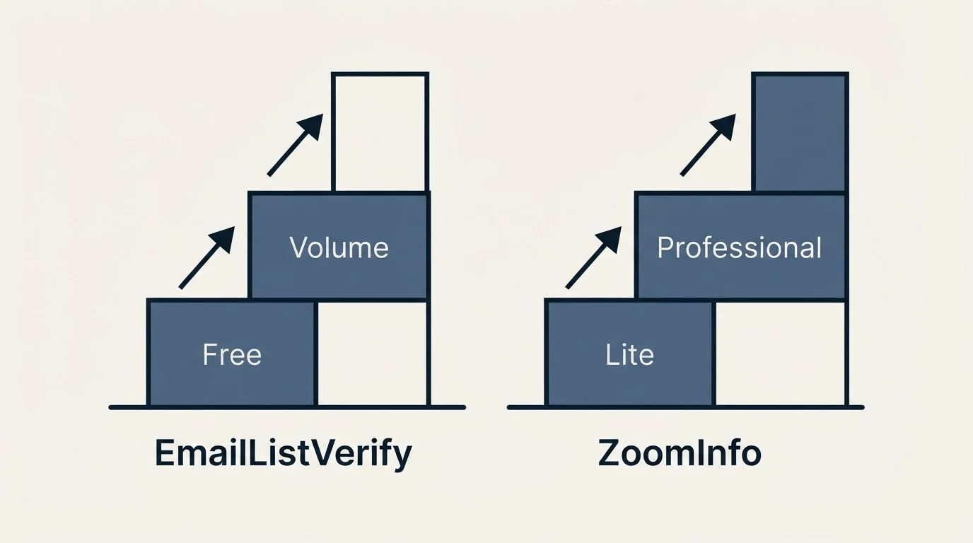 Pricing ladder: Pricing Comparison (EmailListVerify, ZoomInfo, Free, Lite)